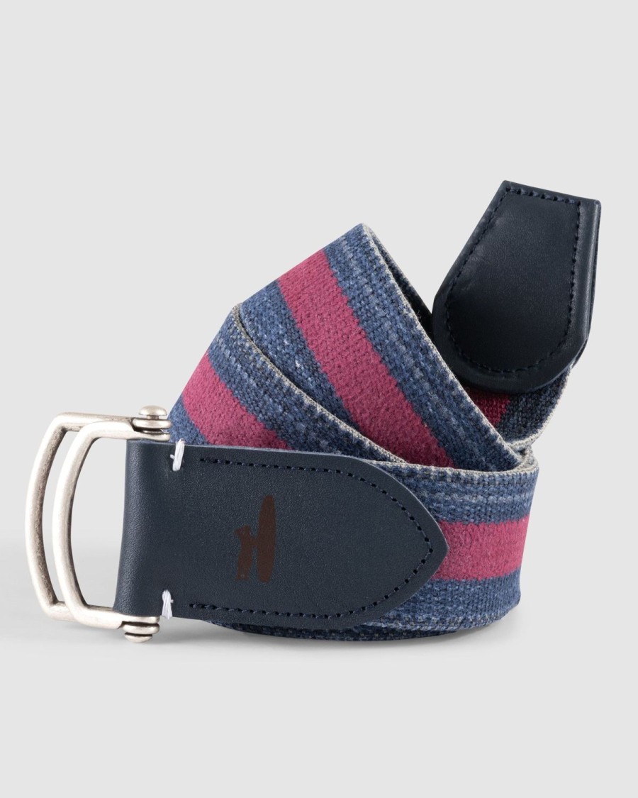 Men johnnie-O Belts | Washed Stripe Belt Navy