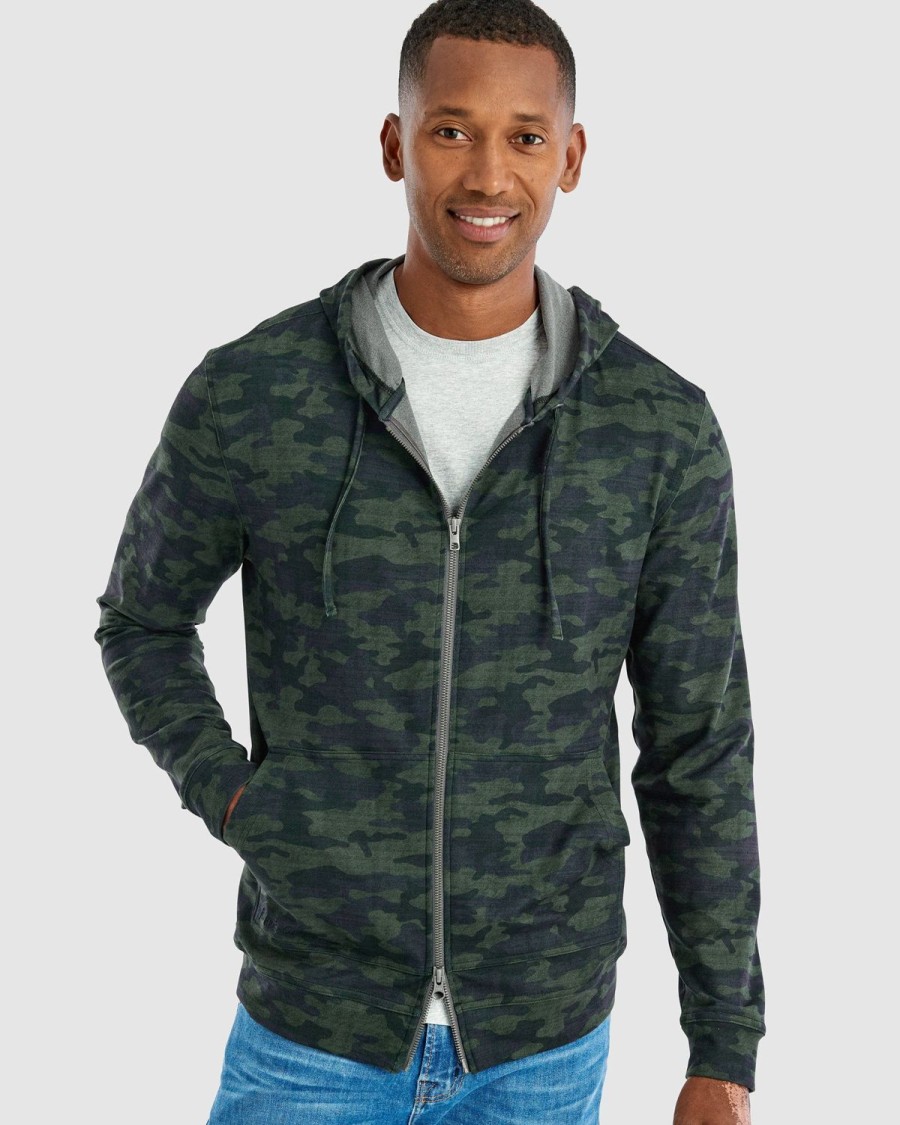 Men johnnie-O Sweatshirts & Hoodies | Ranch Camo Microfleece Full Zip Hoodie Pine