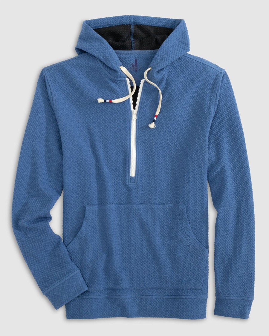 Men johnnie-O Sweatshirts & Hoodies | Georgie Drawstring 1/4 Zip Hoodie Laguna Blue