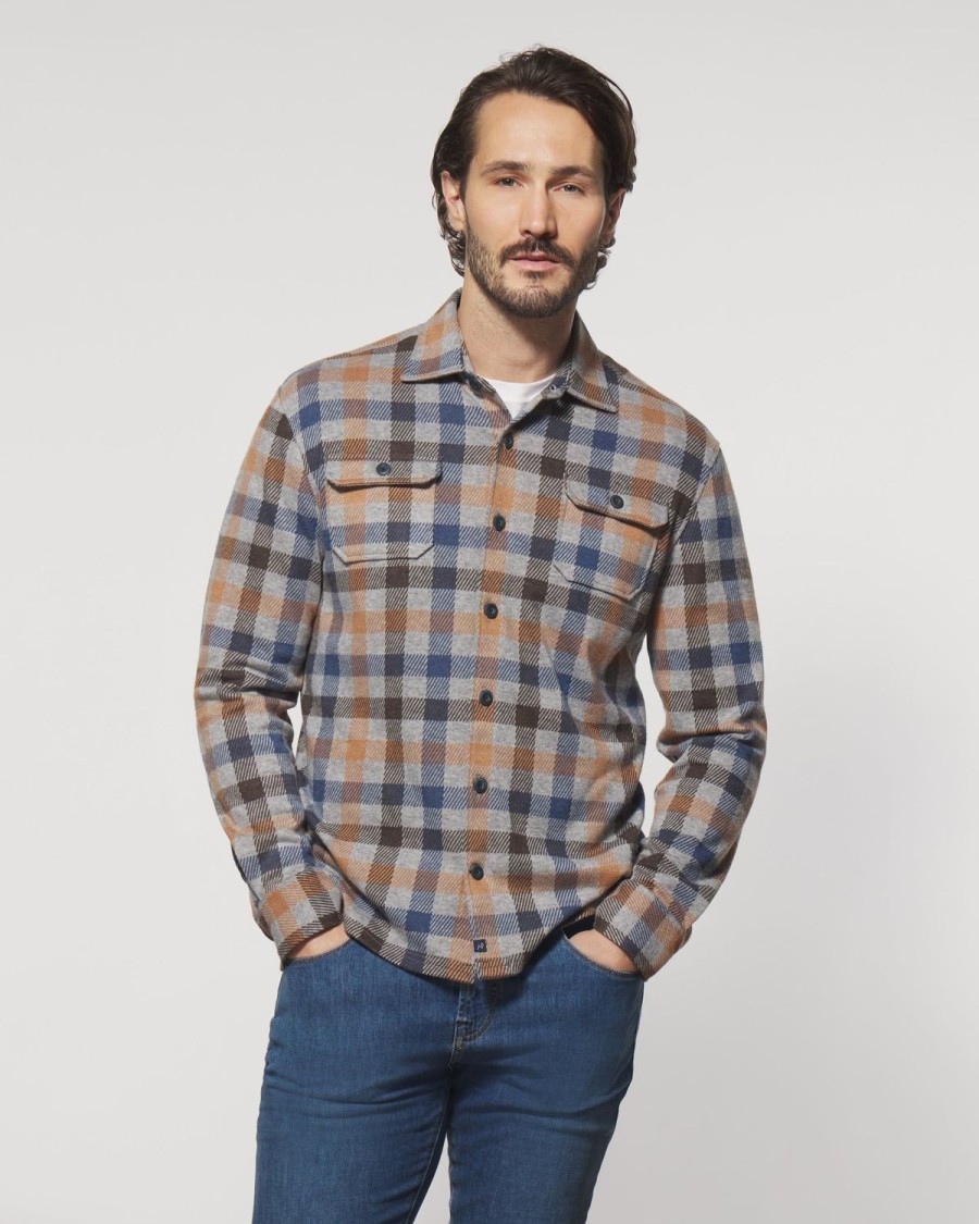 Men johnnie-O Jackets | Coggins Stretch Flannel Lodge Shirt Light Gray