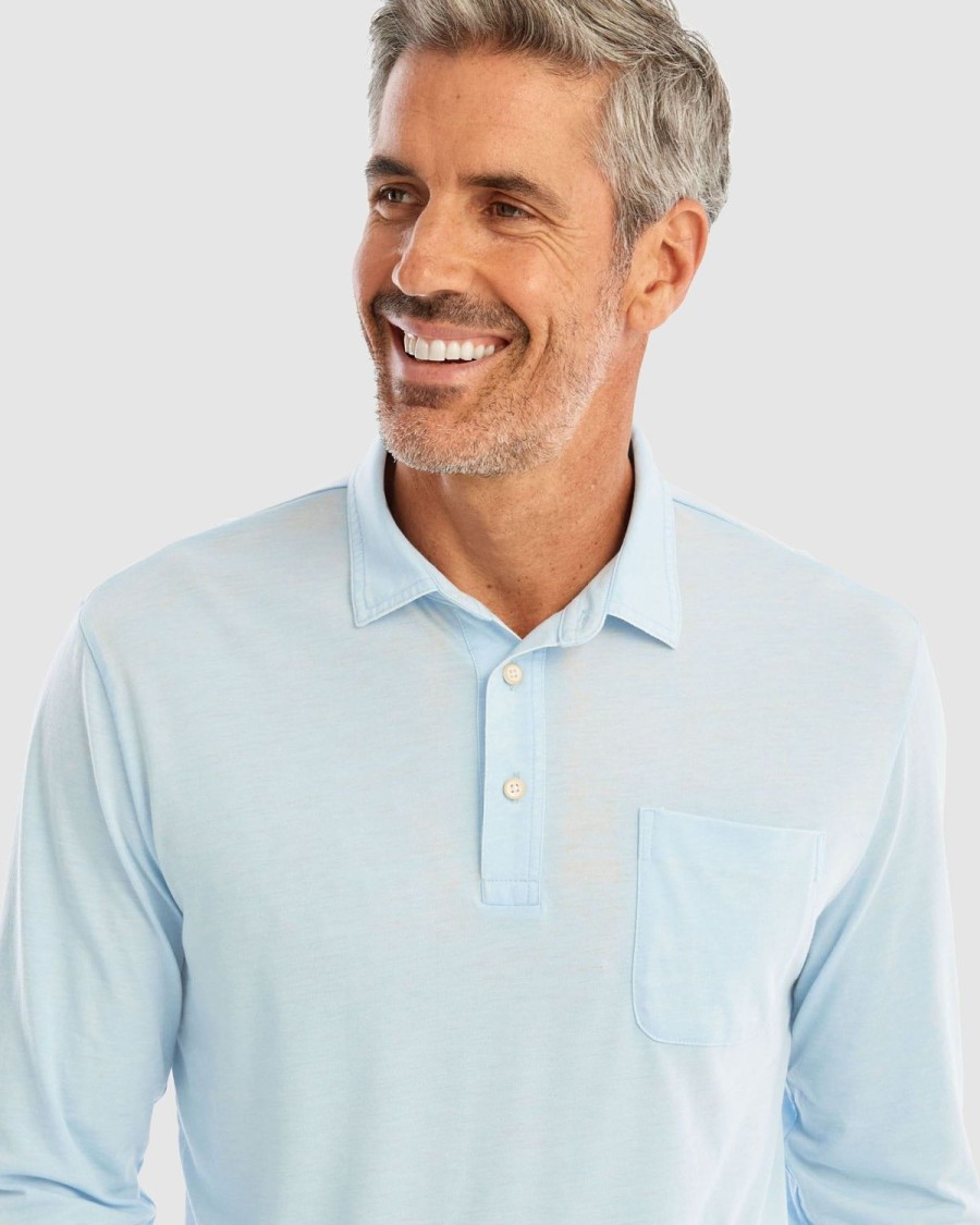 Men johnnie-O Polos | Clay Long Sleeve Polo Gulf Blue