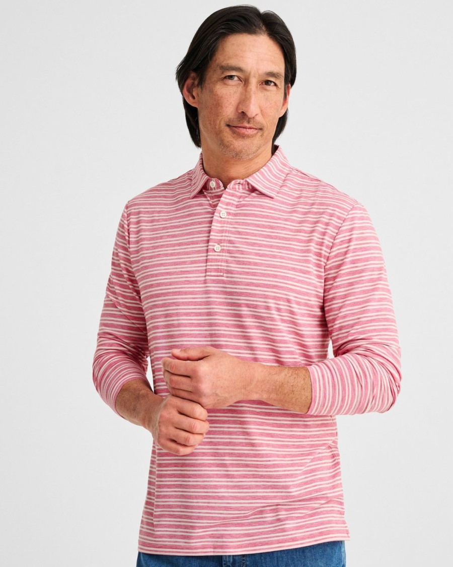 Men johnnie-O Polos | Brannen Striped Long Sleeve Polo Malibu Red