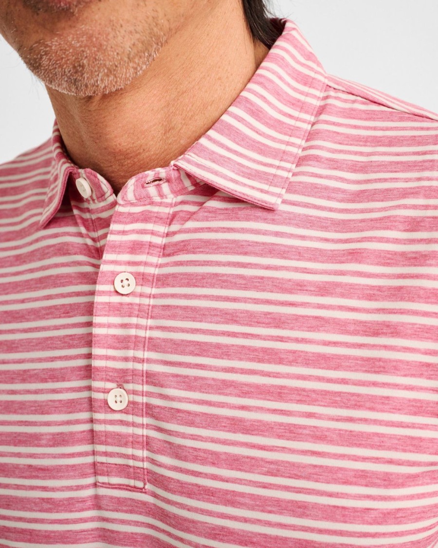 Men johnnie-O Polos | Brannen Striped Long Sleeve Polo Malibu Red