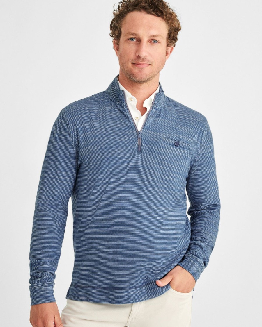 Men johnnie-O Quarter-Zips | Altman Striped 1/4 Zip Pullover Indigo