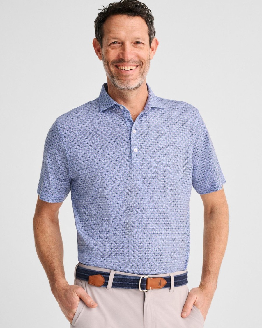 Men johnnie-O Polos | Hales Printed Top Shelf Performance Polo Navy