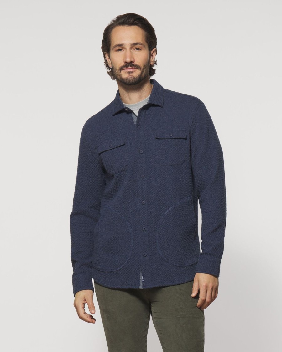 Men johnnie-O Button Up Shirts | Andre Knit Shacket Indigo