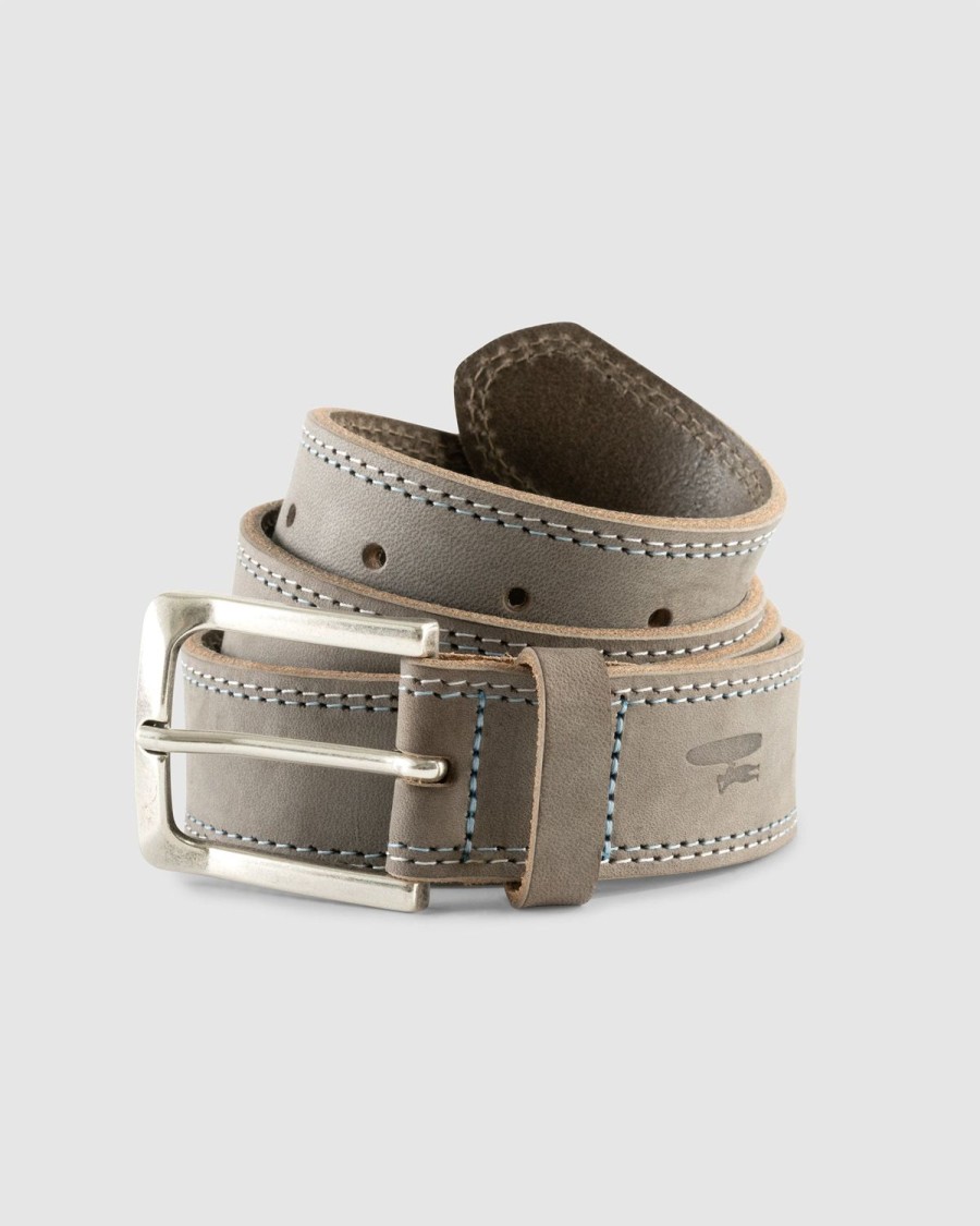 Men johnnie-O Belts | Double Stitch Leather Belt Gray