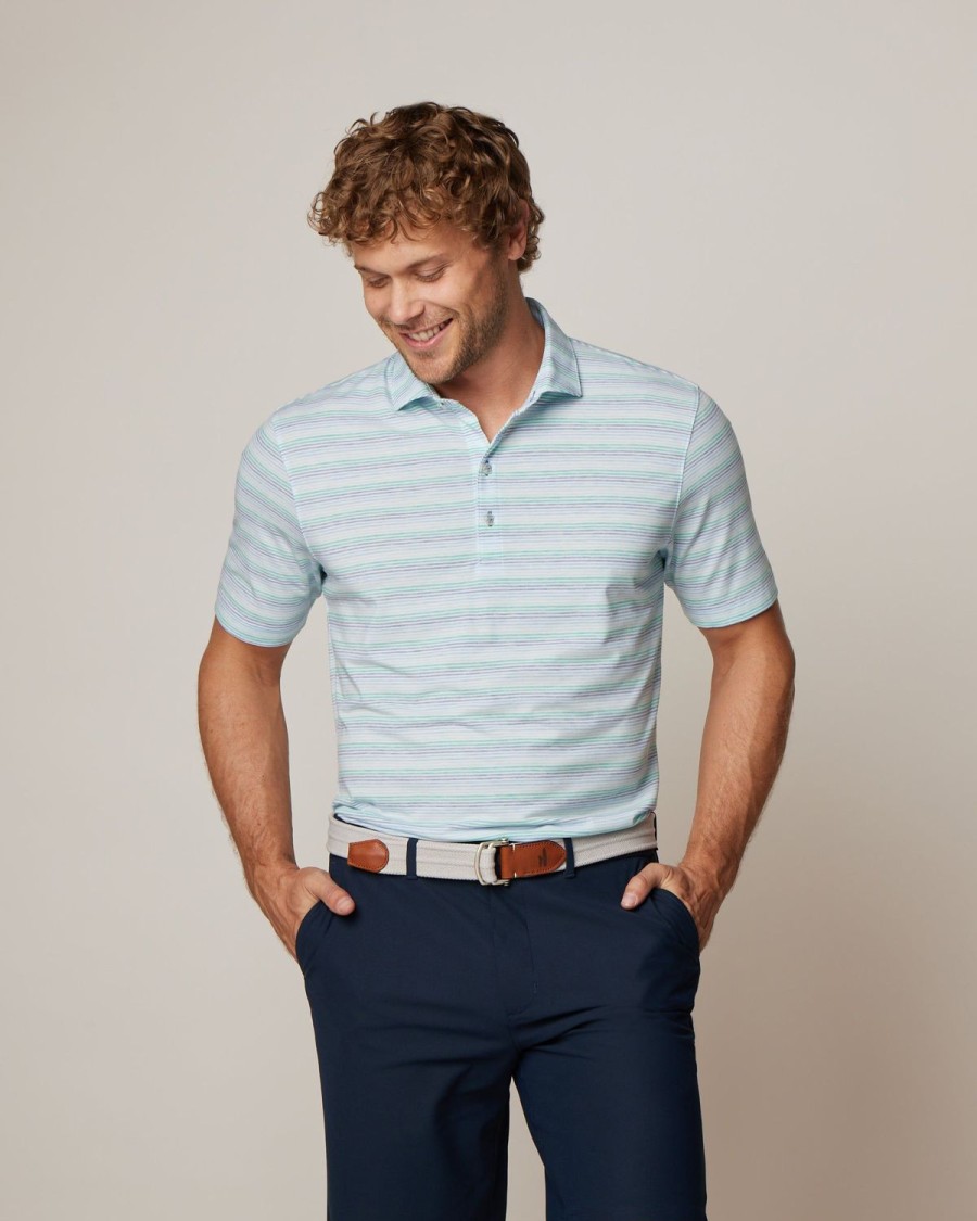 Men johnnie-O Polos | Barton Striped Top Shelf Performance Polo Lake