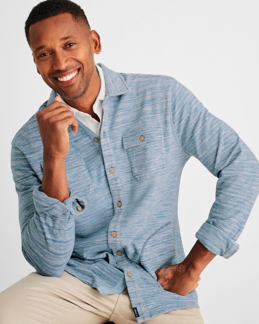 Men johnnie-O Button Up Shirts | Peterman Knit Shacket Indigo