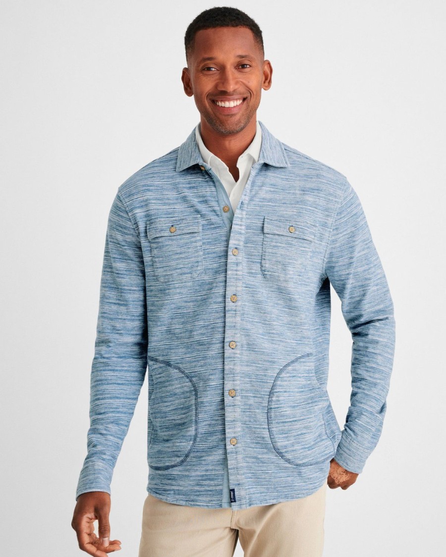 Men johnnie-O Button Up Shirts | Peterman Knit Shacket Indigo