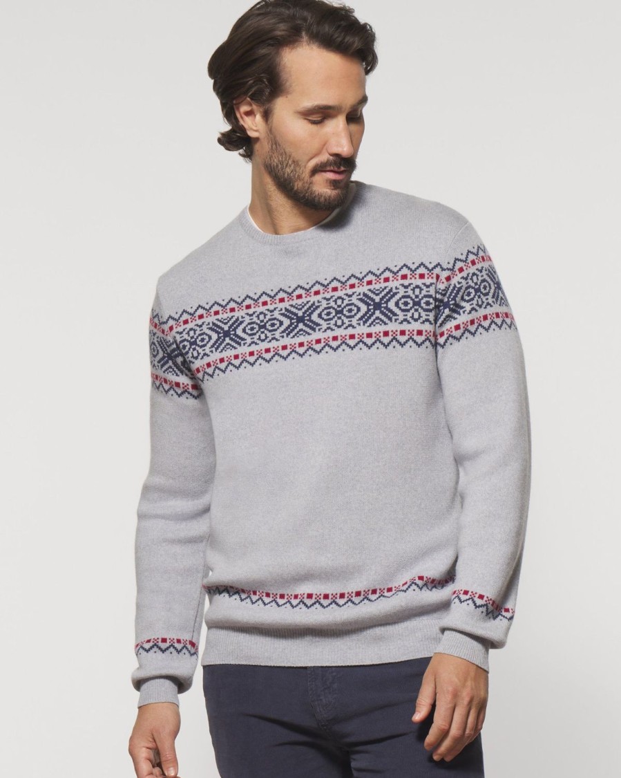 Men johnnie-O Sweaters | Shetland Holiday Crewneck Sweater Light Gray