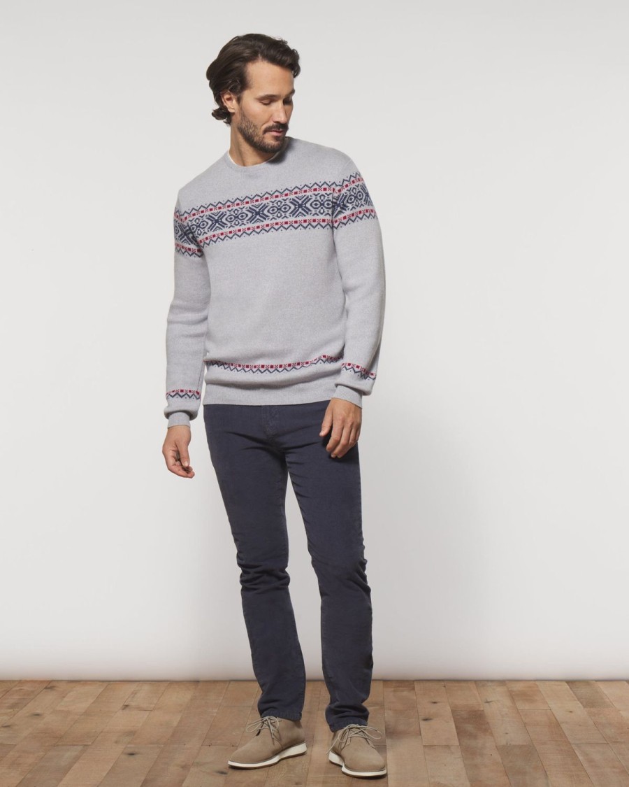 Men johnnie-O Sweaters | Shetland Holiday Crewneck Sweater Light Gray