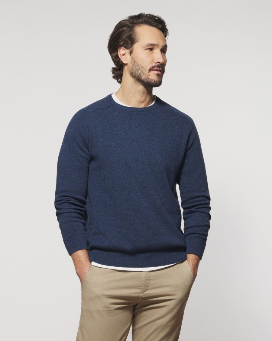 Men johnnie-O Sweaters | Medlin Cotton Blend Crewneck Sweater Navy