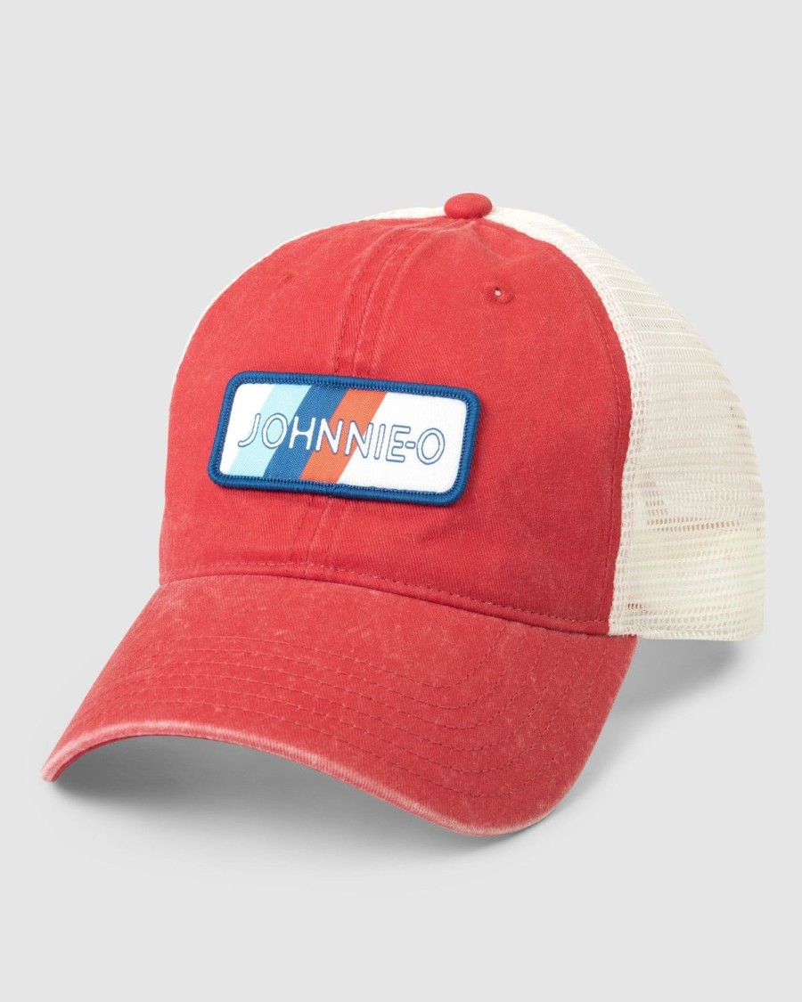 Men johnnie-O Hats | Red Blue Patch Trucker Hat Malibu Red