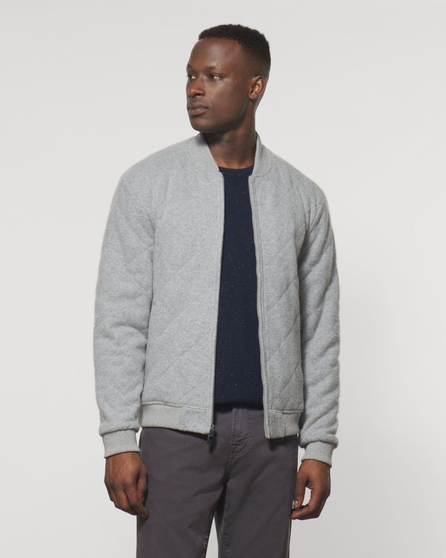 Men johnnie-O Jackets | Newcastle Quilted Bomber Jacket Light Gray