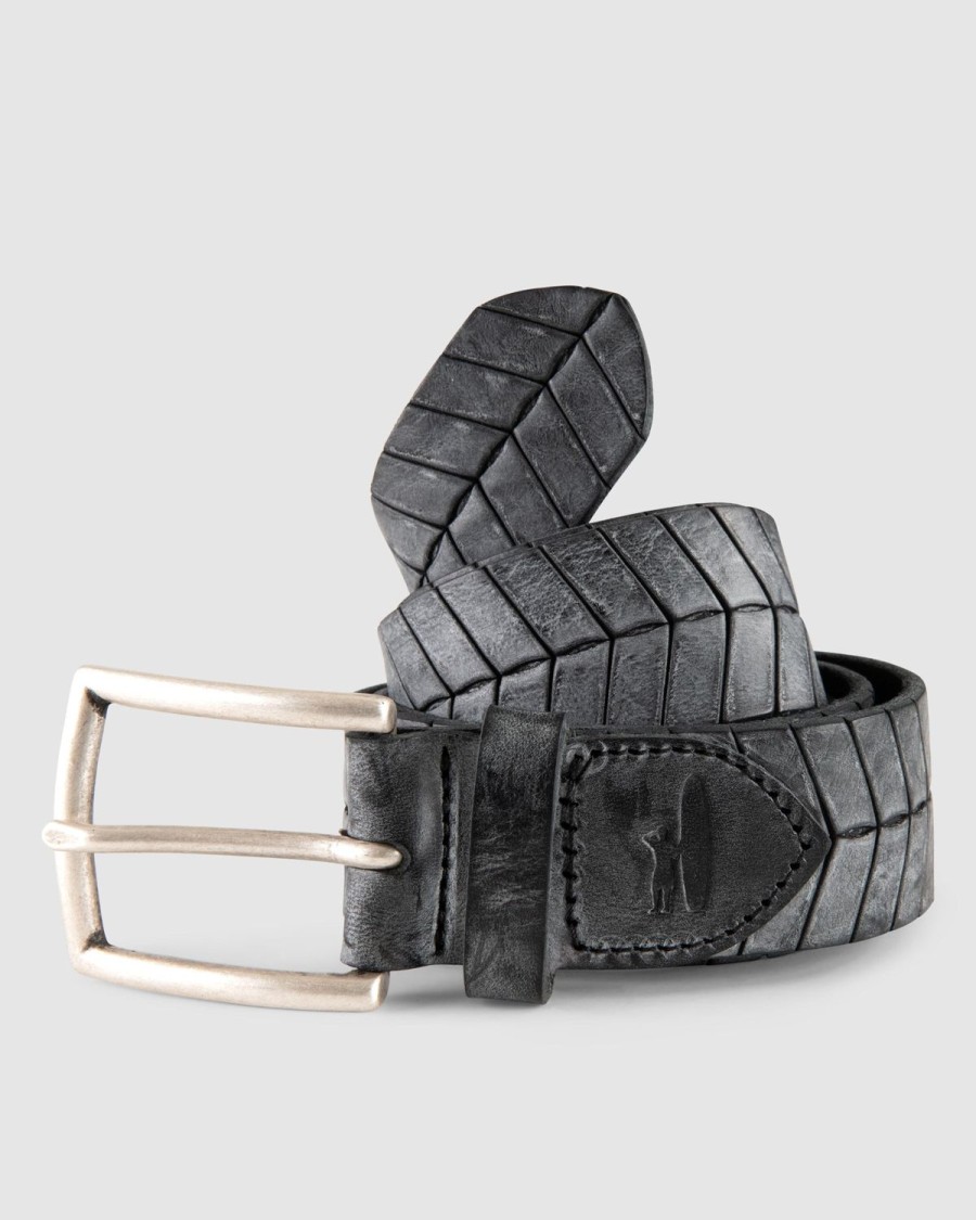 Men johnnie-O Belts | Vertebrae Embossed Leather Belt Charcoal