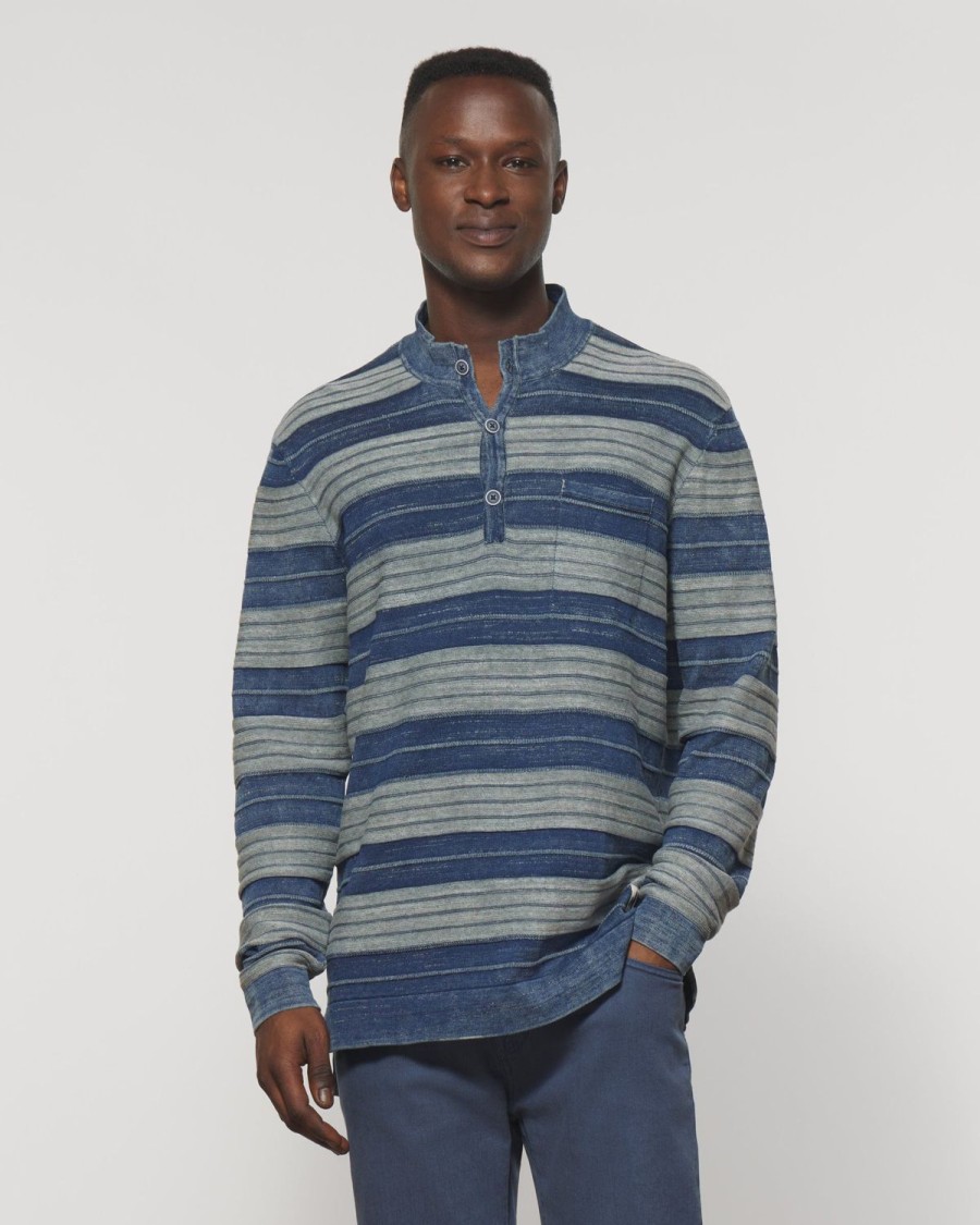 Men johnnie-O Sweaters | Hawking Striped Henley Pullover Mariner