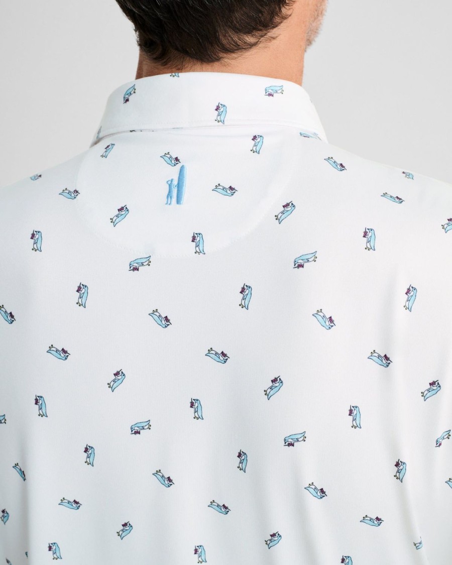 Men johnnie-O Polos | Silly Penguin Printed Jersey Performance Polo White