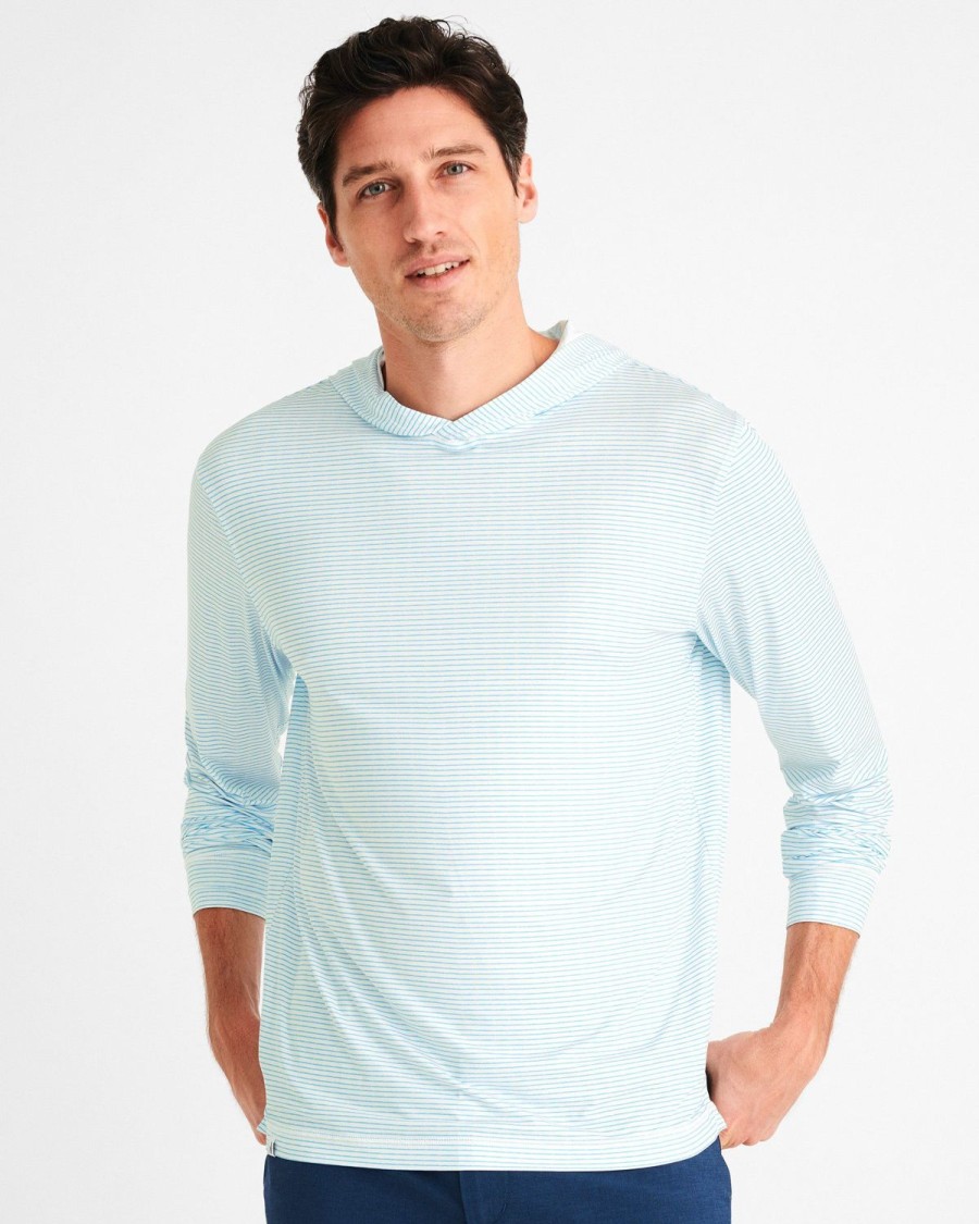 Men johnnie-O Swim | Leland Striped Performance T-Shirt Hoodie White